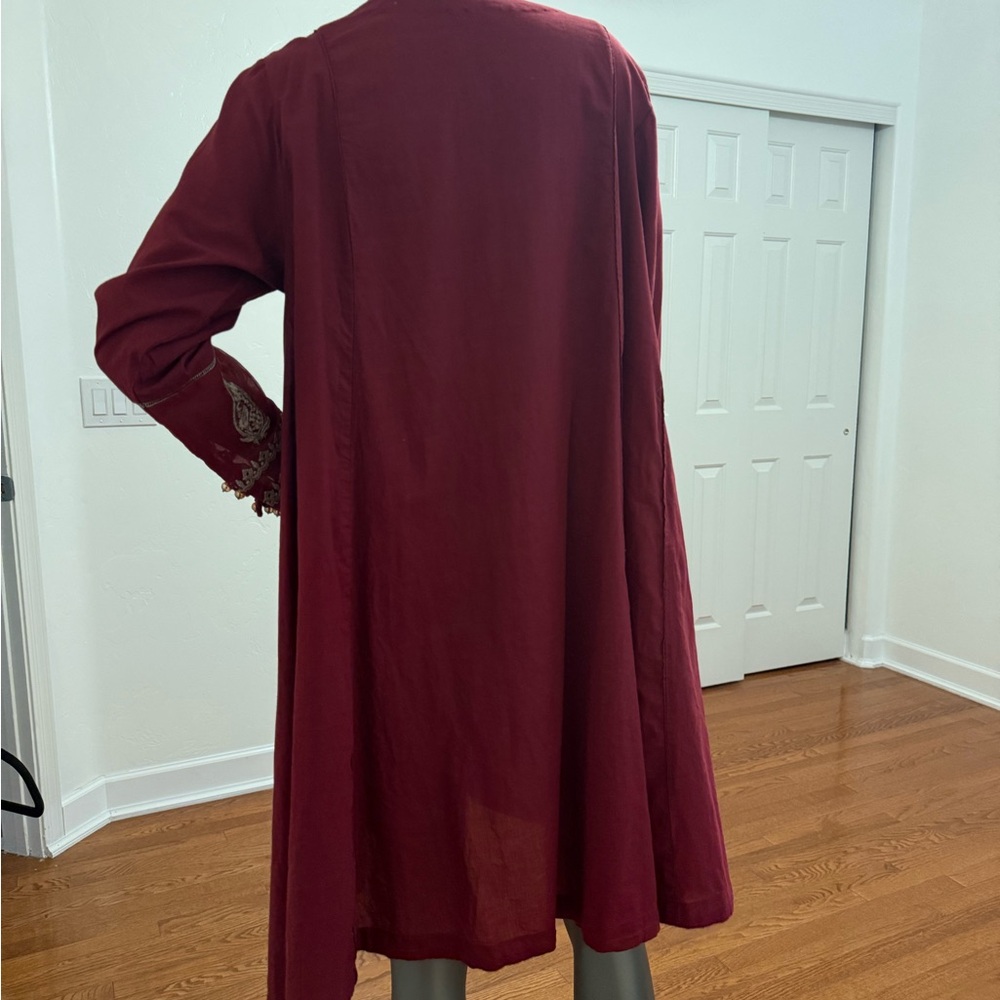 Sapphire Burgundy Cotton Tunic Top Gold Embroidery Long Sleeved‎ Dress - Picture 13 of 13